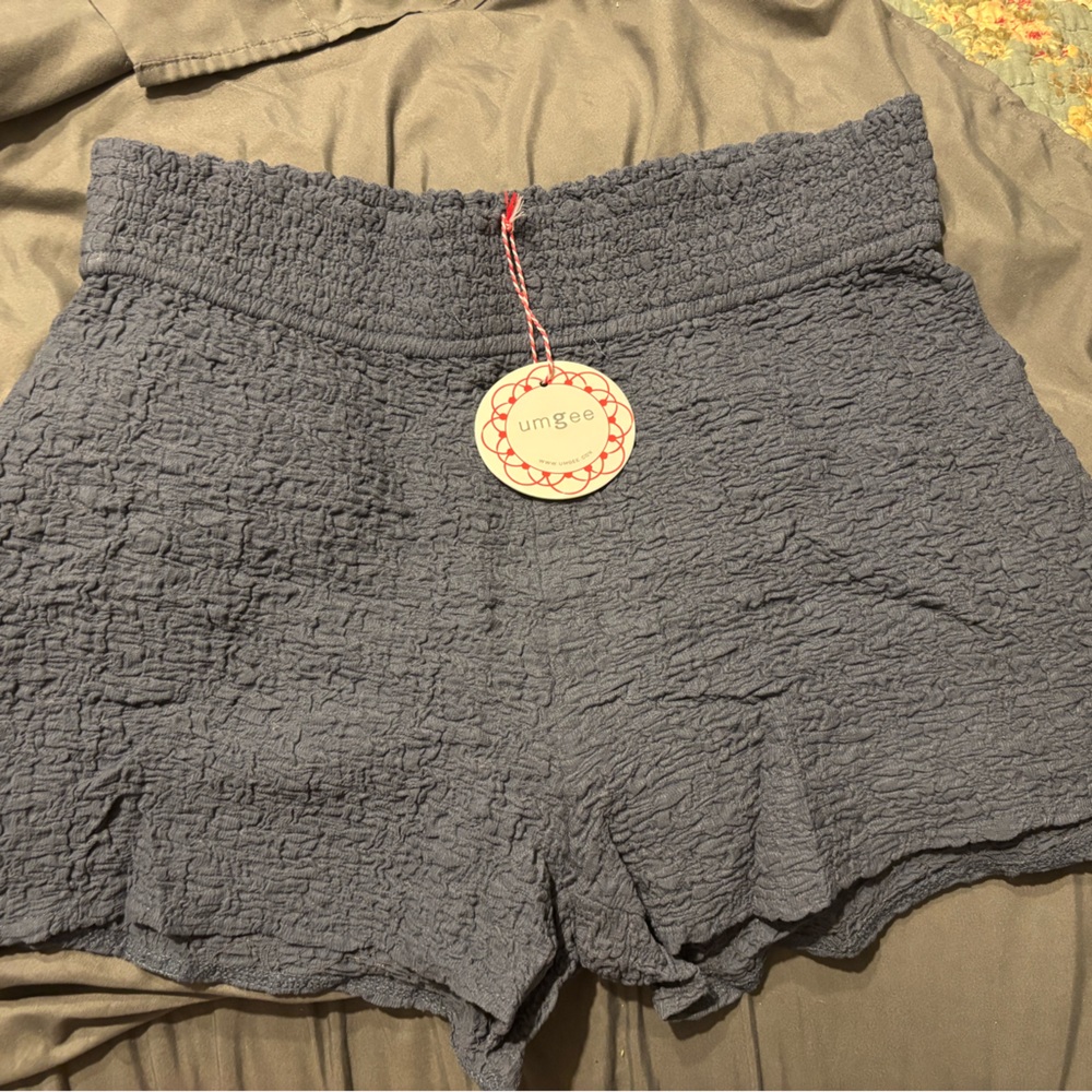 Umgee Dusty Blue High Waist Textured Shorts